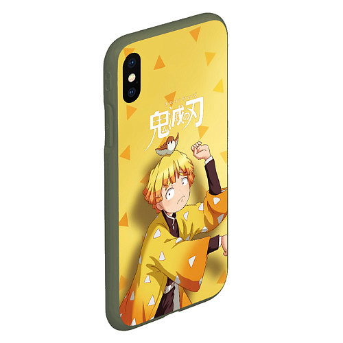 Чехол iPhone XS Max матовый Zenitsu Agatsuma Kimetsu no Yaiba / 3D-Темно-зеленый – фото 2