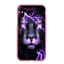 Чехол iPhone XS Max матовый НЕОНОВЫЙ ЛЕВ NEON LION, цвет: 3D-розовый