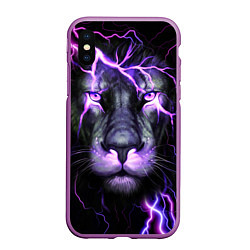 Чехол iPhone XS Max матовый НЕОНОВЫЙ ЛЕВ NEON LION