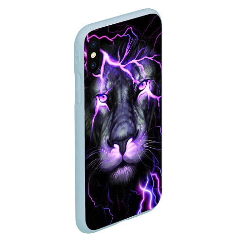 Чехол iPhone XS Max матовый НЕОНОВЫЙ ЛЕВ NEON LION / 3D-Голубой – фото 2