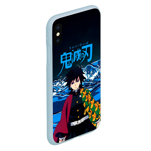 Чехол iPhone XS Max матовый Гию Томиока Кокушибо Kimetsu no Yaiba / 3D-Голубой – фото 2