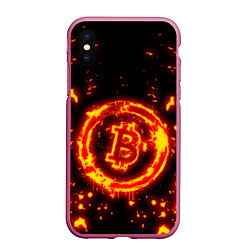 Чехол iPhone XS Max матовый BITCOIN БИТКОИН ОГОНЬ, цвет: 3D-малиновый