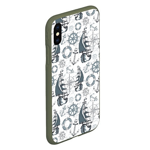 Чехол iPhone XS Max матовый Морской узор Nautical Pattern / 3D-Темно-зеленый – фото 2