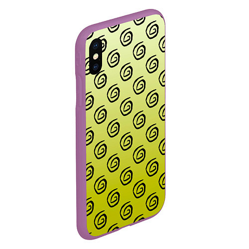 Чехол iPhone XS Max матовый Узор спиральки на желтом фоне / 3D-Фиолетовый – фото 2