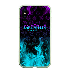 Чехол iPhone XS Max матовый GENSHIN IMPACT НЕОНОВЫЙ ОГОНЬ, цвет: 3D-салатовый