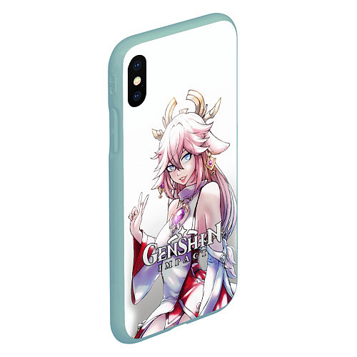 Чехол iPhone XS Max матовый Yae Guuji - Genshin Impact / 3D-Мятный – фото 2