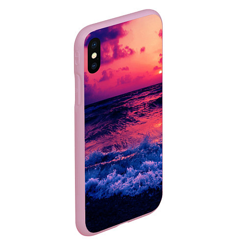Чехол iPhone XS Max матовый Закат на берегу / 3D-Розовый – фото 2