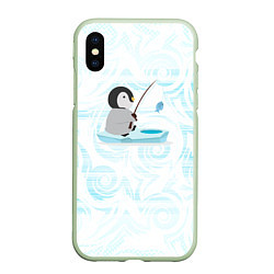 Чехол iPhone XS Max матовый Пингвин рыбачит