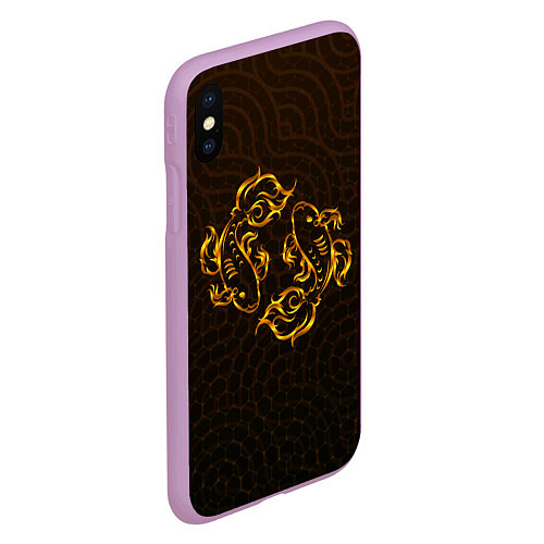Чехол iPhone XS Max матовый Золотые рыбки / 3D-Сиреневый – фото 2