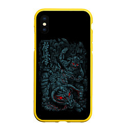 Чехол iPhone XS Max матовый САМУРАЙ УКРОЩАЕТ БЫКА, цвет: 3D-желтый