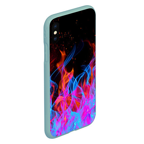 Чехол iPhone XS Max матовый ТРИ ОГНЯ FIRE СИНИЙ ОГОНЬ / 3D-Мятный – фото 2