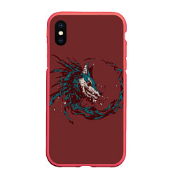 Чехол iPhone XS Max матовый Волк, цвет: 3D-красный