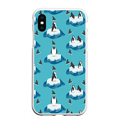 Чехол iPhone XS Max матовый Пингвины, цвет: 3D-белый