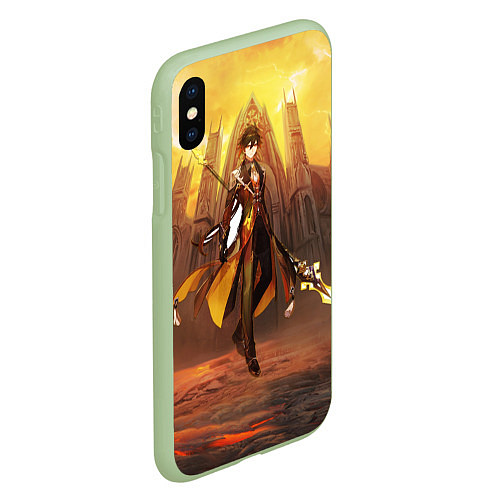 Чехол iPhone XS Max матовый GENSHIN INPACT, Zhong li / 3D-Салатовый – фото 2