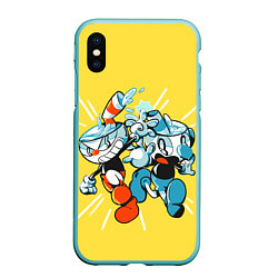 Чехол iPhone XS Max матовый Cuphead bros, цвет: 3D-мятный