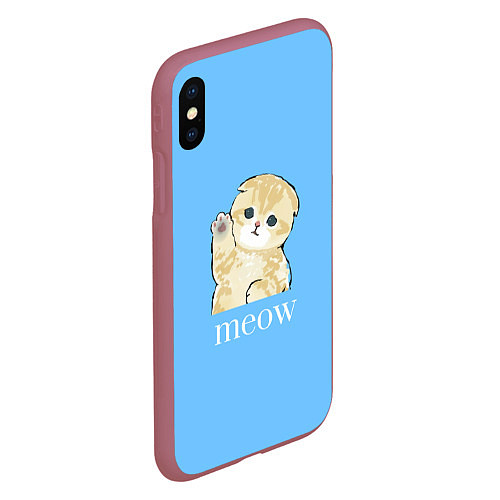 Чехол iPhone XS Max матовый Котёнок Meow машет лапкой / 3D-Малиновый – фото 2