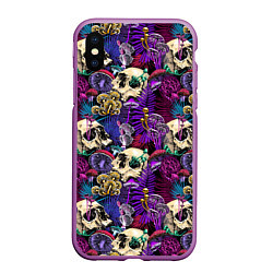 Чехол iPhone XS Max матовый Психоделика - черепа и грибы, цвет: 3D-фиолетовый