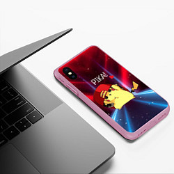 Чехол iPhone XS Max матовый Пикачу в бейсболке, цвет: 3D-розовый — фото 2