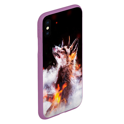 Чехол iPhone XS Max матовый Лиса с рогами / 3D-Фиолетовый – фото 2