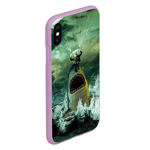 Чехол iPhone XS Max матовый Shark Attack Акула атакует / 3D-Сиреневый – фото 2