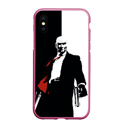 Чехол iPhone XS Max матовый Hitman BW, цвет: 3D-малиновый