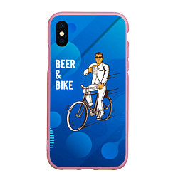 Чехол iPhone XS Max матовый Велосипед и пиво, цвет: 3D-розовый