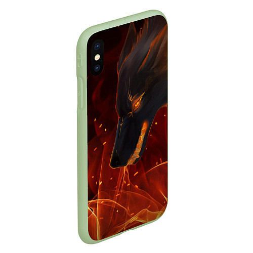 Чехол iPhone XS Max матовый ОГНЕНЫЙ ВОЛК, 3d / 3D-Салатовый – фото 2