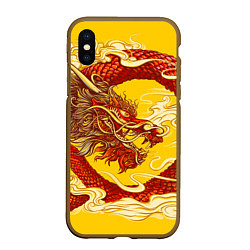 Чехол iPhone XS Max матовый Китайский Дракон, China Dragon, цвет: 3D-коричневый