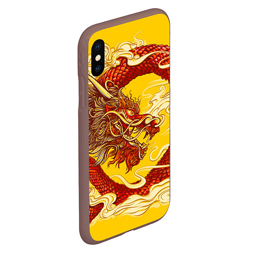 Чехол iPhone XS Max матовый Китайский Дракон, China Dragon / 3D-Коричневый – фото 2