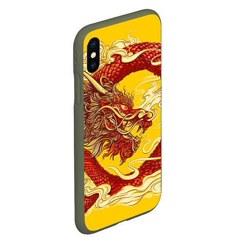 Чехол iPhone XS Max матовый Китайский Дракон, China Dragon / 3D-Темно-зеленый – фото 2