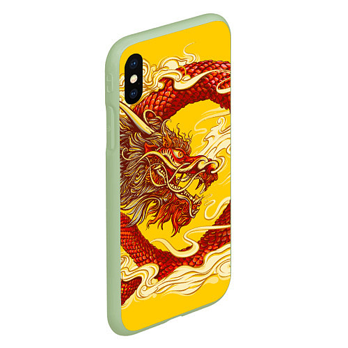 Чехол iPhone XS Max матовый Китайский Дракон, China Dragon / 3D-Салатовый – фото 2