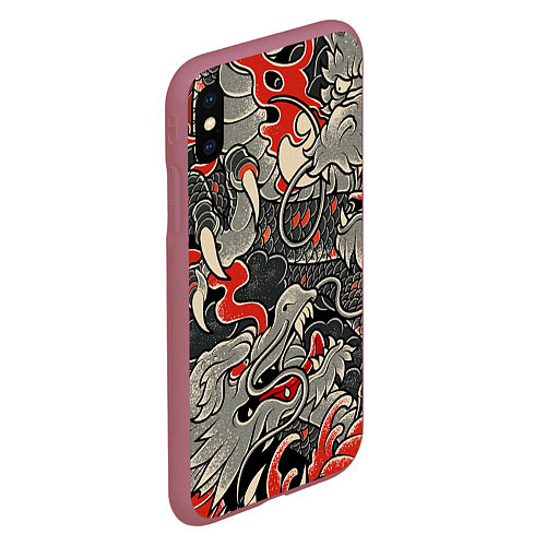 Чехол iPhone XS Max матовый Китайский Дракон, China Dragon / 3D-Малиновый – фото 2