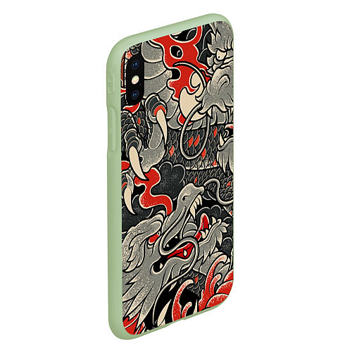 Чехол iPhone XS Max матовый Китайский Дракон, China Dragon / 3D-Салатовый – фото 2