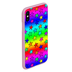 Чехол iPhone XS Max матовый Радужные звезды, цвет: 3D-розовый — фото 2