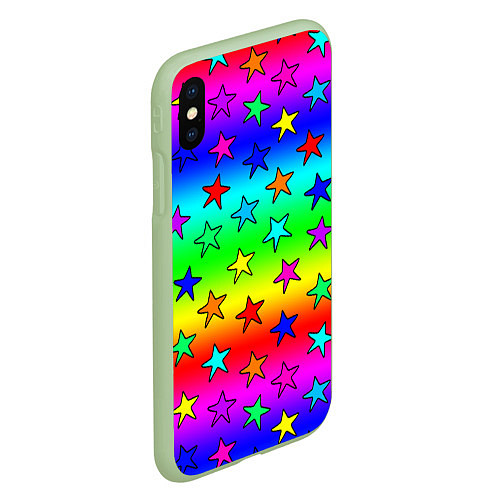 Чехол iPhone XS Max матовый Радужные звезды / 3D-Салатовый – фото 2