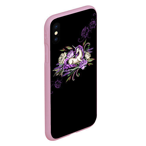 Чехол iPhone XS Max матовый Единорог среди роз / 3D-Розовый – фото 2