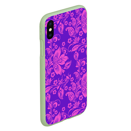 Чехол iPhone XS Max матовый ФИОЛЕТОВАЯ ХОХЛОМА Z / 3D-Салатовый – фото 2