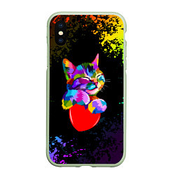 Чехол iPhone XS Max матовый РАДУЖНЫЙ КОТИК RAINBOW KITTY, цвет: 3D-салатовый