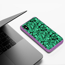 Чехол iPhone XS Max матовый Зеленый абстрактный узор, цвет: 3D-фиолетовый — фото 2