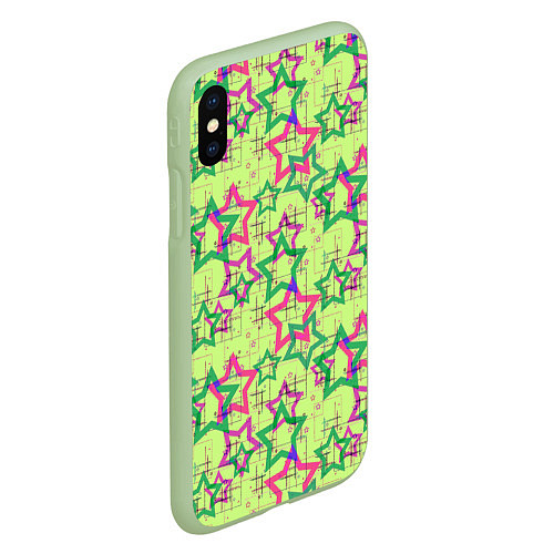 Чехол iPhone XS Max матовый Зеленый узор Звезды / 3D-Салатовый – фото 2