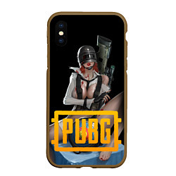 Чехол iPhone XS Max матовый PUBG 18 спина, цвет: 3D-коричневый