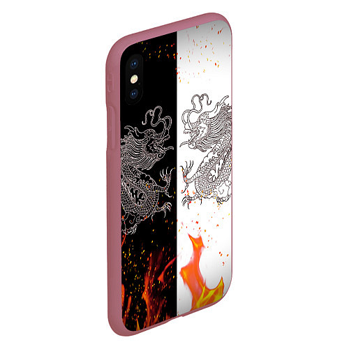 Чехол iPhone XS Max матовый Драконы Черный и Белый Огонь / 3D-Малиновый – фото 2