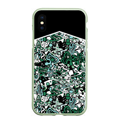 Чехол iPhone XS Max матовый Черно-зеленые каракули, цвет: 3D-салатовый