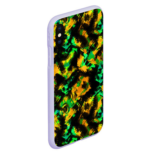 Чехол iPhone XS Max матовый Абстрактный желто-зеленый узор / 3D-Светло-сиреневый – фото 2