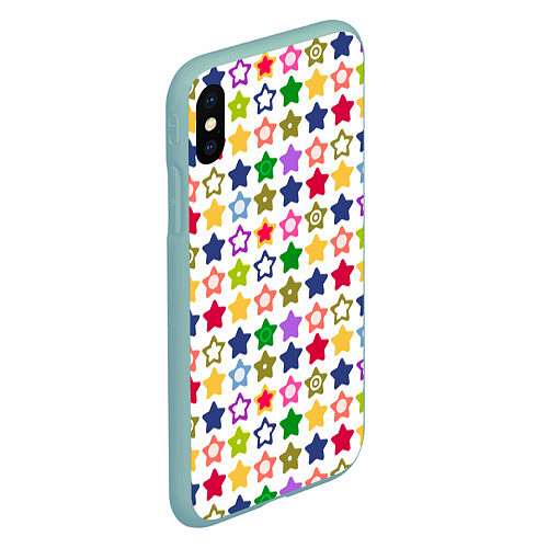 Чехол iPhone XS Max матовый Разноцветные звездочки / 3D-Мятный – фото 2
