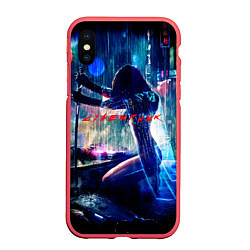 Чехол iPhone XS Max матовый Cyberpunk девушка с катаной