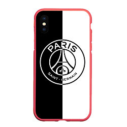 Чехол iPhone XS Max матовый ФК ПСЖ PSG BLACK & WHITE, цвет: 3D-красный