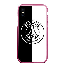 Чехол iPhone XS Max матовый ФК ПСЖ PSG BLACK & WHITE, цвет: 3D-малиновый