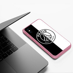 Чехол iPhone XS Max матовый ФК ПСЖ PSG BLACK & WHITE, цвет: 3D-малиновый — фото 2