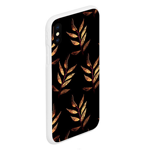 Чехол iPhone XS Max матовый Золотисто-красные листья / 3D-Белый – фото 2